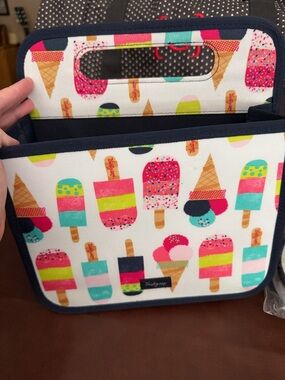 thirty-one Ice Cream Print Tote in Pink, Teal, Yellow, Black & Oh Snap Bin